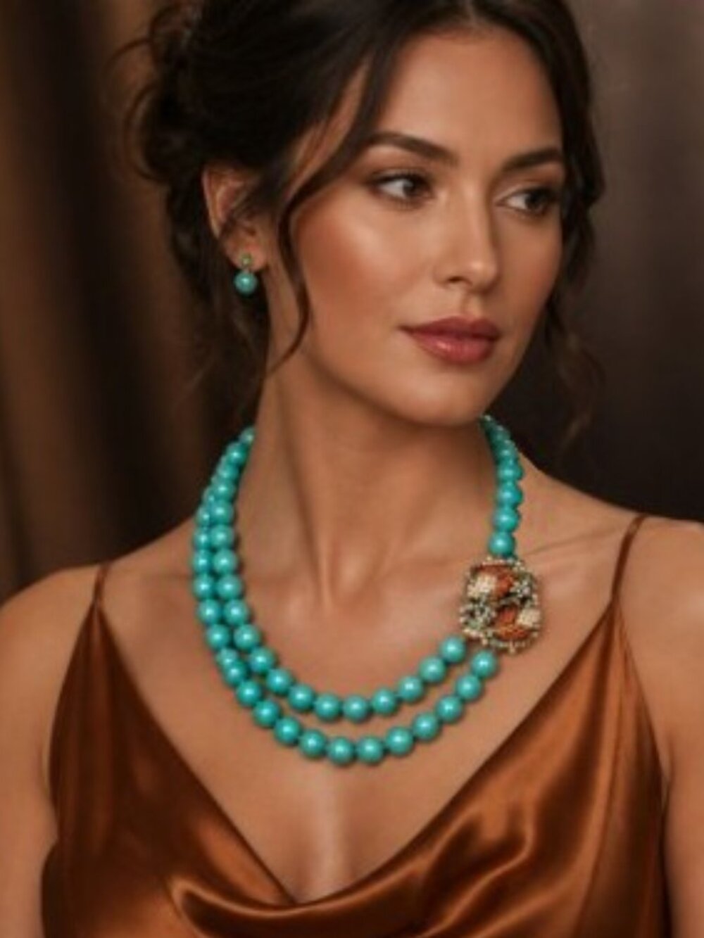 Heidi Daus Koi Fish Statement Necklace Swarovski Crystals, Turquoise Glass Beads